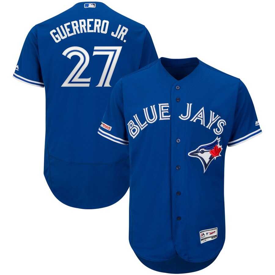 Blue Jays 27 Vladimir Guerrero Jr. Royal 150th Patch Flexbase Jersey,We sell and wholesale Blue Jays 27 Vladimir Guerrero Jr. Royal 150th Patch Flexbase Jersey on line form chian!